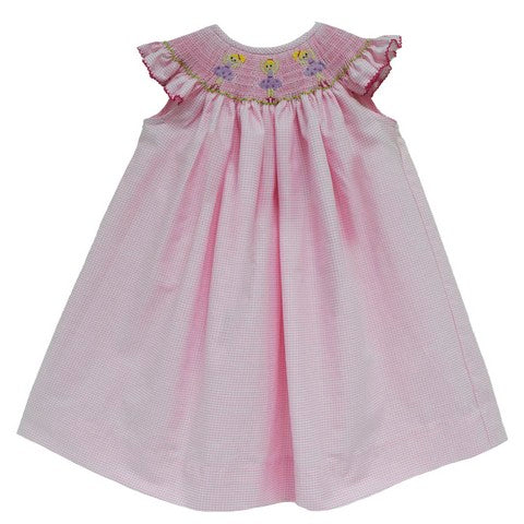 Ballerinas Smocked Light Pink Gingham Angel Wing Girls Bishop
