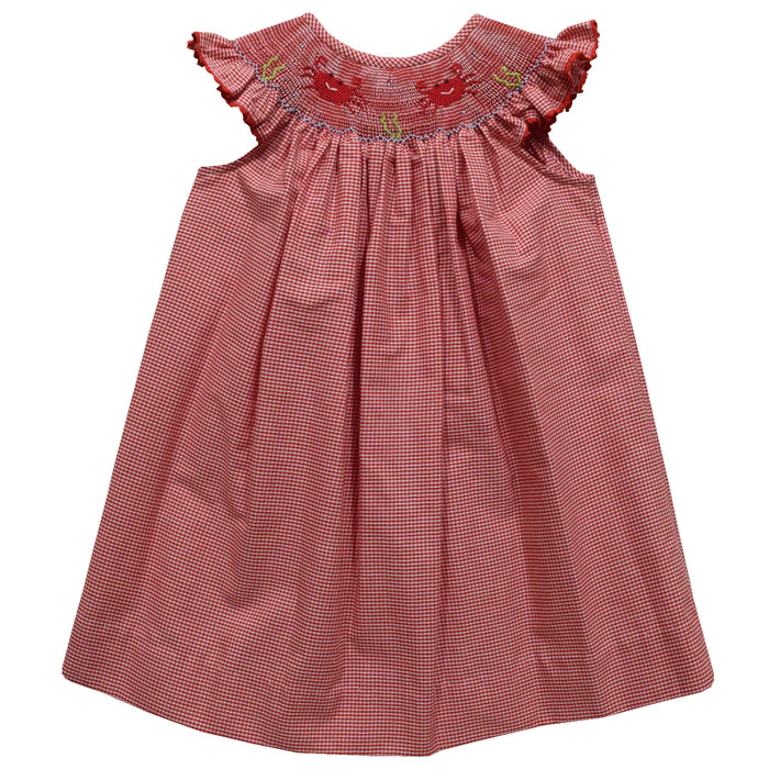Crabs Smocked Red Cardinal Check Bishop Girls Angel Wing - Vive La Fête - Online Apparel Store