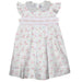 Geometric Smocked White Print Flower Peter Pan Collar Dress