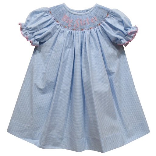 Big Sister Smocked Light Blue Check Short Sleeve Girls Bishop - Vive La Fête - Online Apparel Store