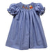 Santa Sleigh Smocked Royal Gingham Short Sleeve Girls Bishop