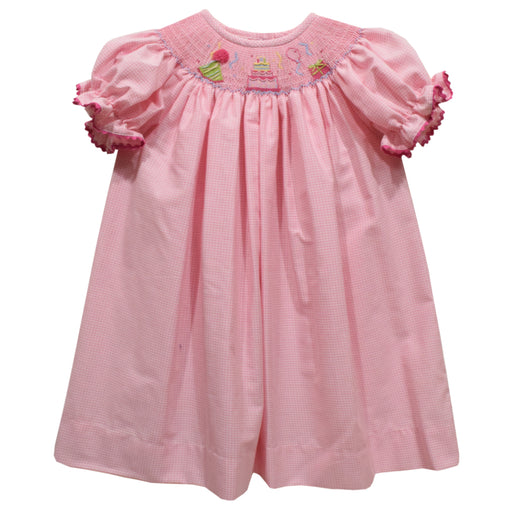 Birthday Smocked Pink Check Short Sleeve Girls Bishop - Vive La Fête - Online Apparel Store