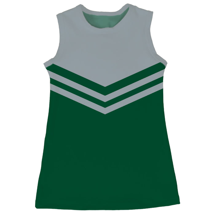 Green and Gray Sleeveless Cheerleader A Line Dress