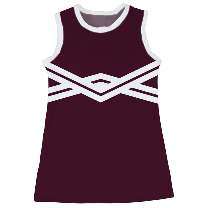 Maroon and White Sleeveless Cheerleader A Line Dress
