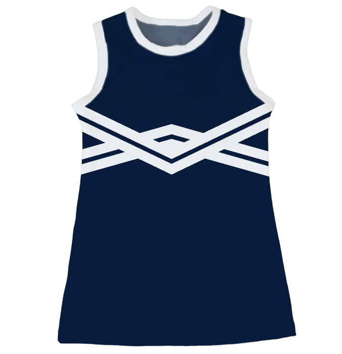 Navy and White Sleeveless Cheerleader A Line Dress