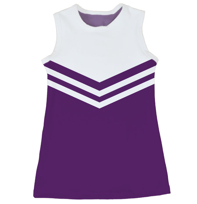 Purple and White Sleeveless Cheerleader A Line Dress