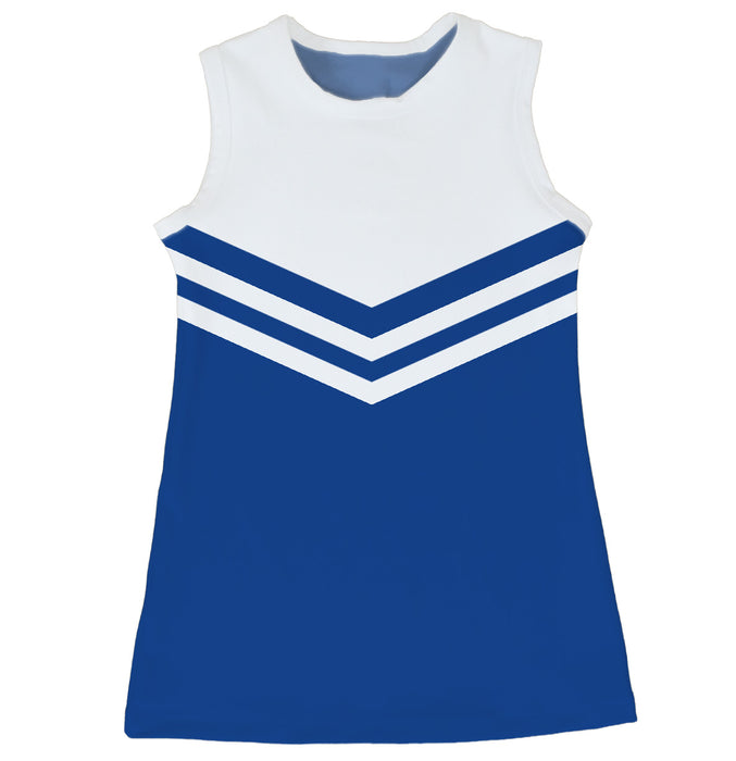 Royal and White Sleeveless Cheerleader A Line Dress