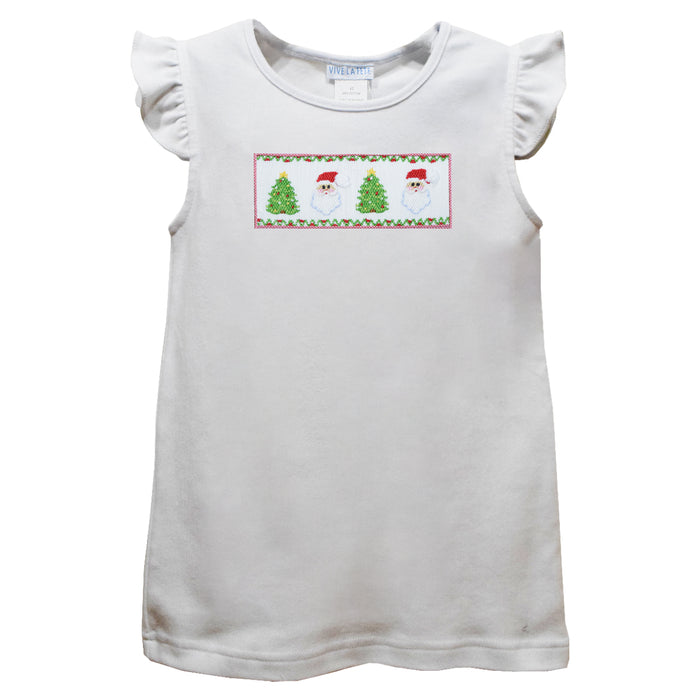 Santa Face White Knit Angel Wing Sleeves Girls Tshirt