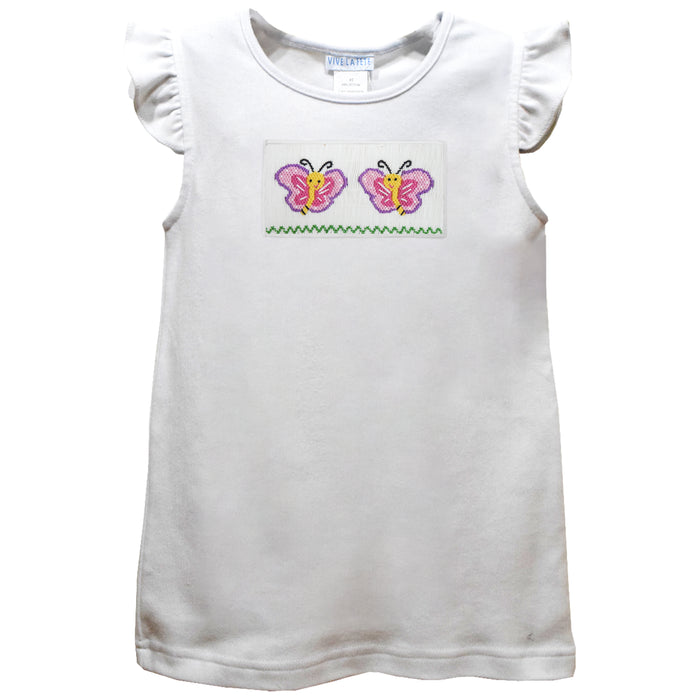 Butterflies Smocked White Knit Angel Wing Sleeves Girls Tshirt
