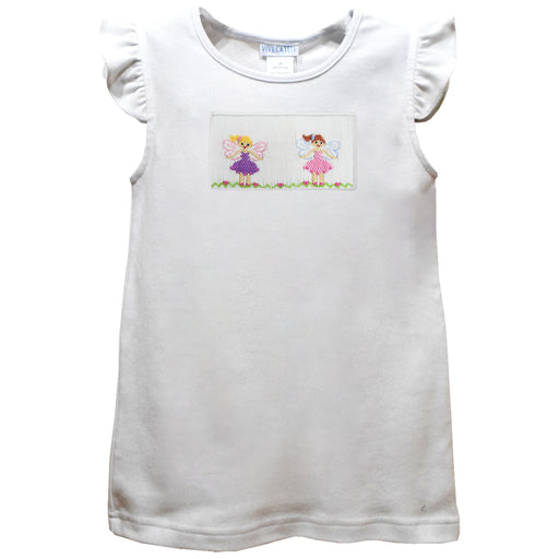 Fairies Smocked White Knit Angel Wing Sleeves Girls Tshirt