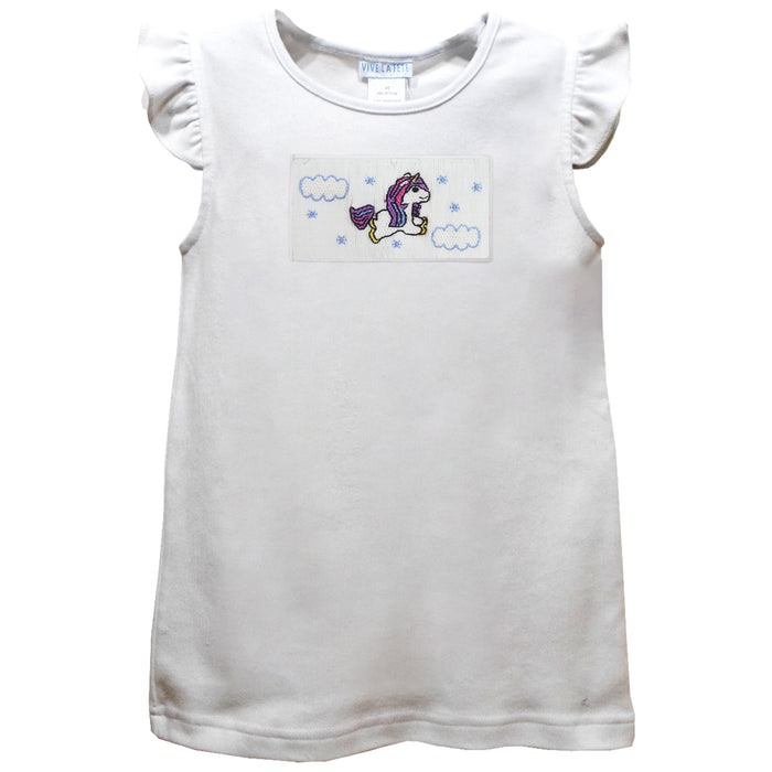 Unicorn Smocked White Knit Angel Wing Sleeves Girls Tshirt
