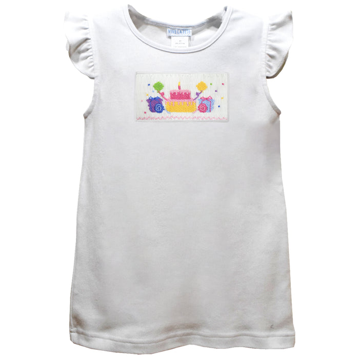 Birthday Smocked White Knit Angel Wing Sleeves Girls Tshirt