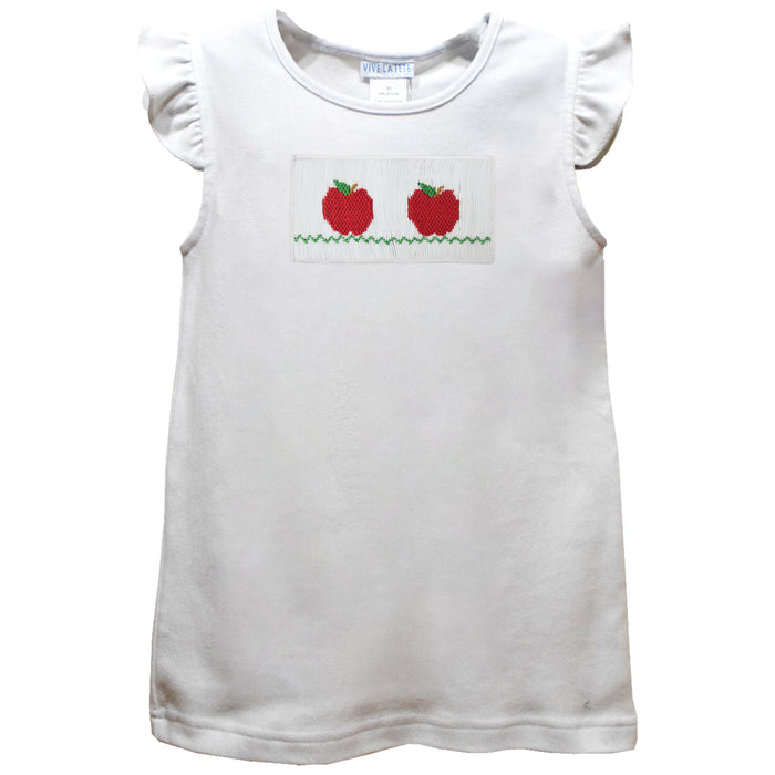 Apples Smocked White Knit Angel Wing Sleeves Girls Tshirt