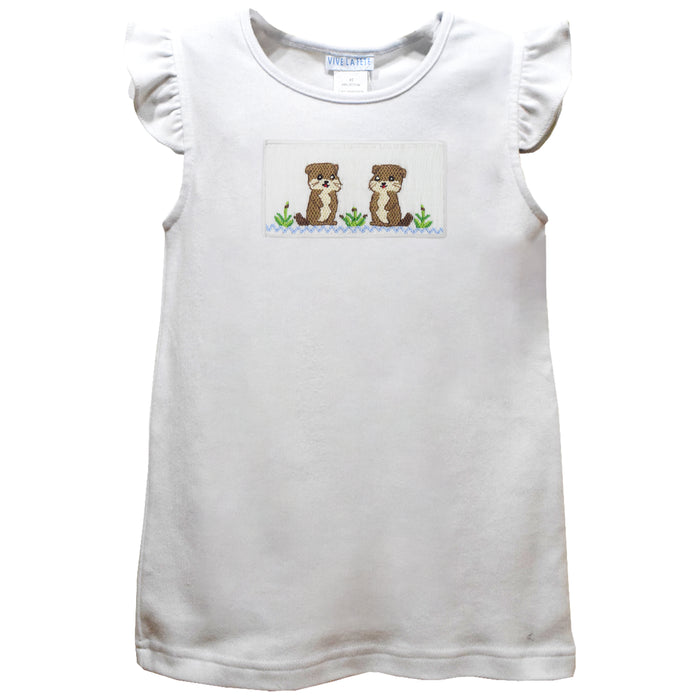 Baby Otters Smocked White Knit Angel Wing Sleeves Girls Tshirt