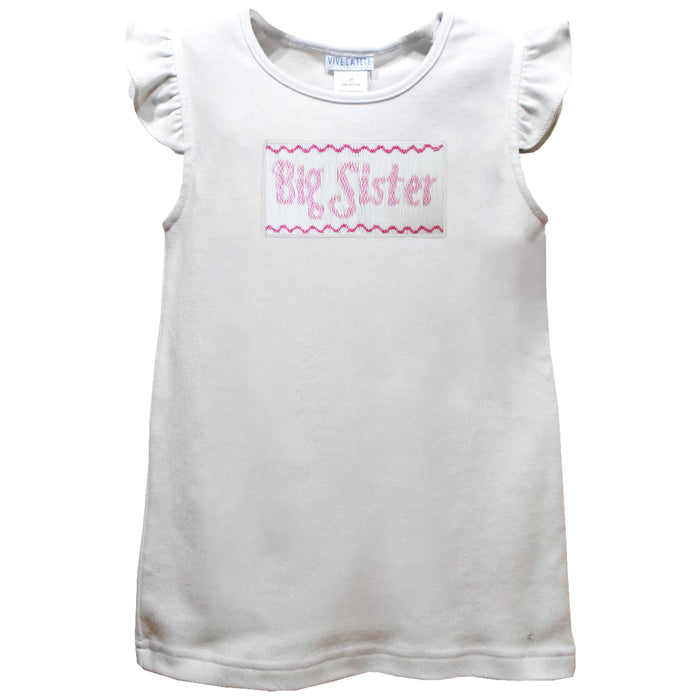 Big Sister Smocked White Knit Angel Wing Sleeves Girls Tshirt