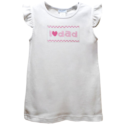 I Love Dad Smocked White Knit Angel Wing Sleeves Girls Tshirt