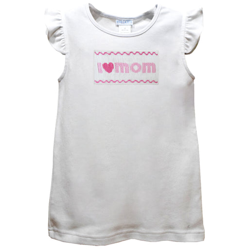 I Love Mom Smocked White Knit Angel Wing Sleeves Girls Tshirt