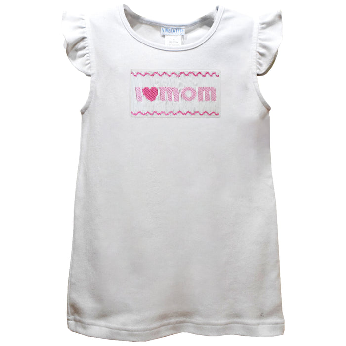 I Love Mom Smocked White Knit Angel Wing Sleeves Girls Tshirt