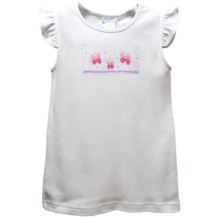 Little Butterflies Smocked White Knit Angel Wing Sleeves Girls Tshirt