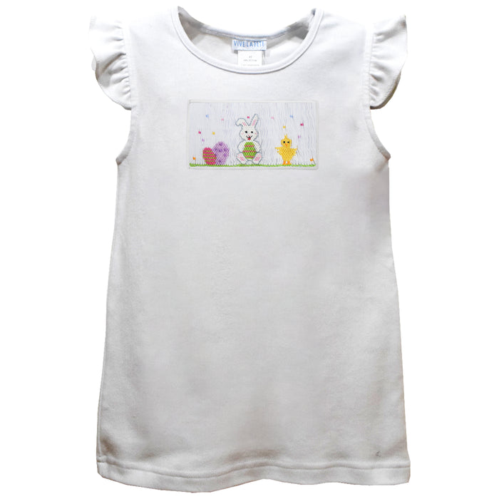 Easter Smocked White Knit Angel Wing Sleeves Girls Tshirt