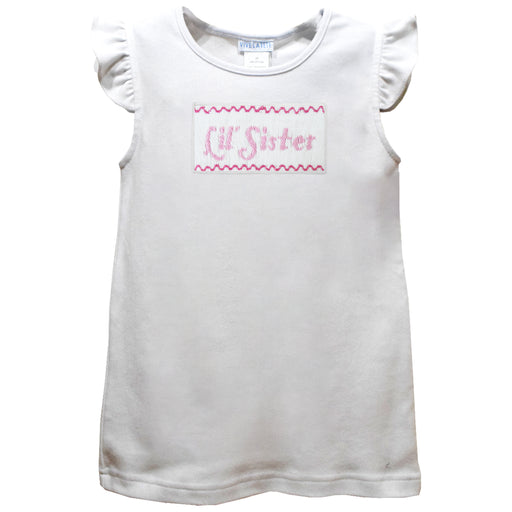 Lil Sister Smocked White Knit Angel Wing Sleeves Girls Tshirt