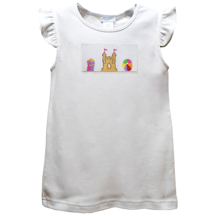 Sandcastle Smocked White Knit Angel Wing Sleeves Girls Tshirt