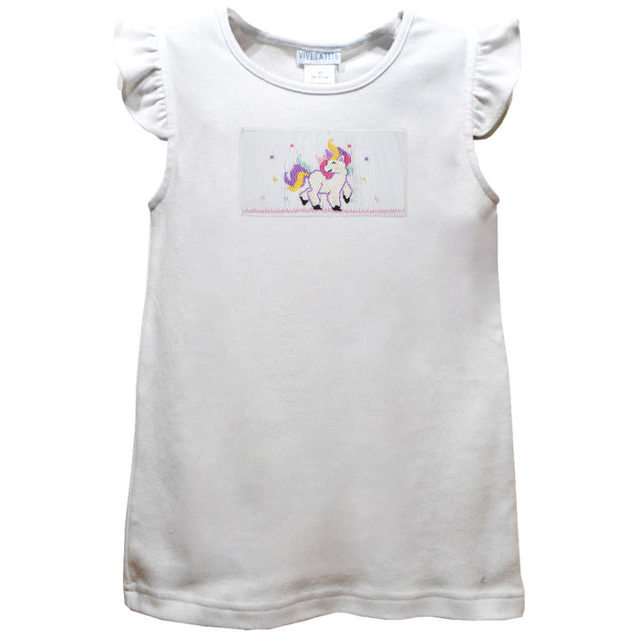 Unicorn Smocked White Knit Angel Wing Sleeves Girls Tshirt