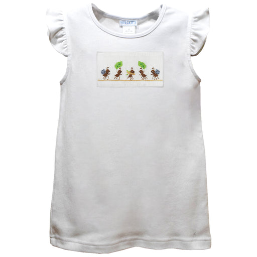 Ants Smocked White Knit Angel Wing Sleeves Girls Tshirt