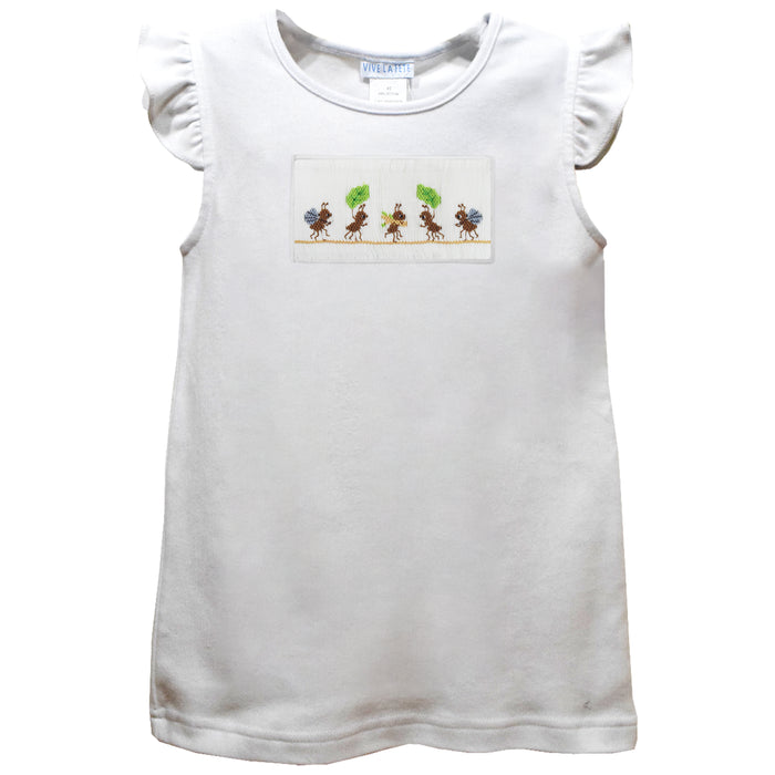 Ants Smocked White Knit Angel Wing Sleeves Girls Tshirt