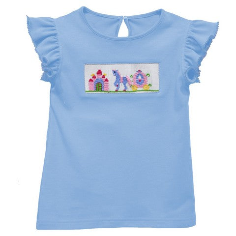 Princess Castle Smocked Light Blue Knit Flutter Sleeve Girls Top
