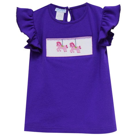 Carrousel Smocked Purple Knit Flutter Sleeve Girls Top