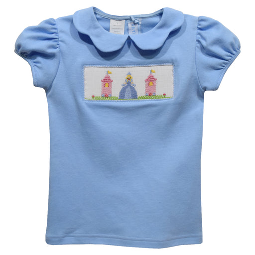 Princess Smocked Light Blue Knit Puff Sleeve Girls Top - Vive La Fête - Online Apparel Store