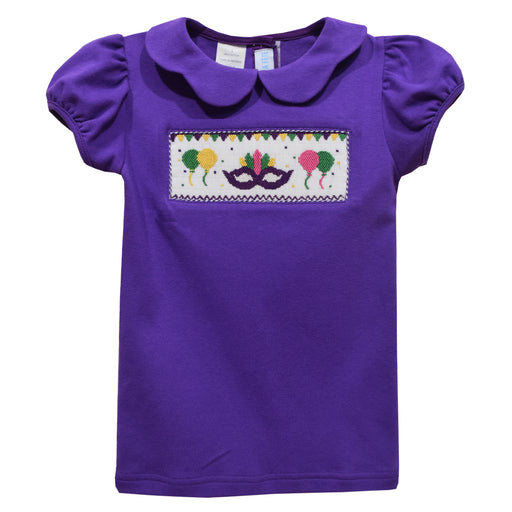 Mardi Gras Smocked Purple Knit Puff Sleeve Girls Top Puff Sleeve - Vive La Fête - Online Apparel Store