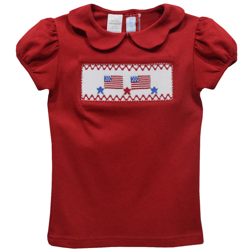 4Th Of July Smocked Red Knit Puff Sleeve Girls Top - Vive La Fête - Online Apparel Store