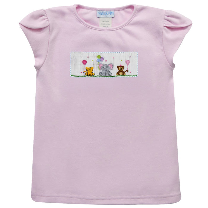 Birthday Smocked Pink Girls Knit Tulip Sleeve Blouse