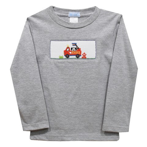 Firetruck Smocked Grey Knit Long Sleeve Boys Tee Shirt