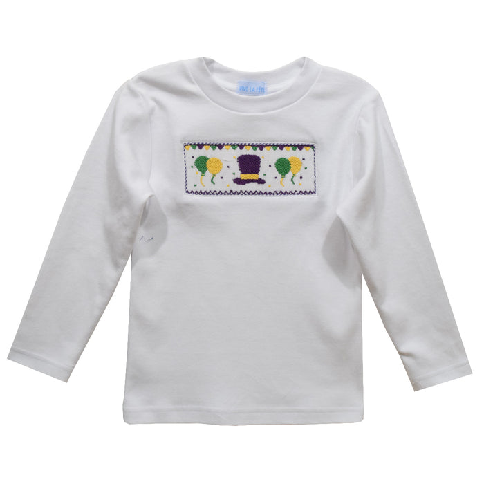 Mardi Gras White Knit Long Sleeve Boys Tee Shirt - Vive La Fête - Online Apparel Store