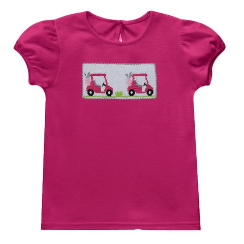 Golf Car Smocked Fucsia Knit Puff Sleeve Girls Blouse