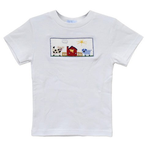 Farm Smocked White Knit Short Sleeve Boys Tee Shirt - Vive La Fête - Online Apparel Store