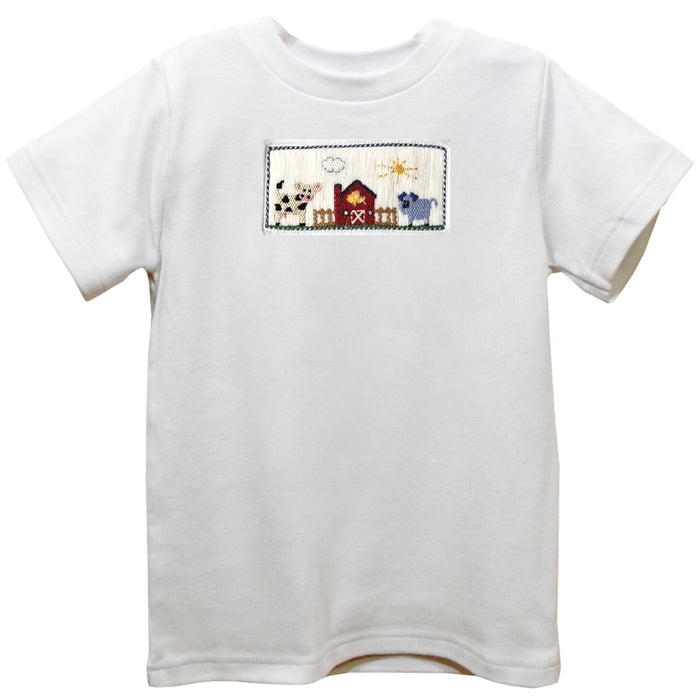 Farm Smocked White Knit Short Sleeve Boys Tee Shirt