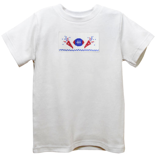Match Day Smocked White Knit Short Sleeve Boys Tee Shirt