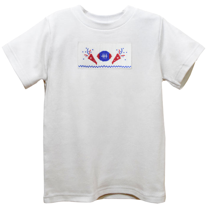 Match Day Smocked White Knit Short Sleeve Boys Tee Shirt
