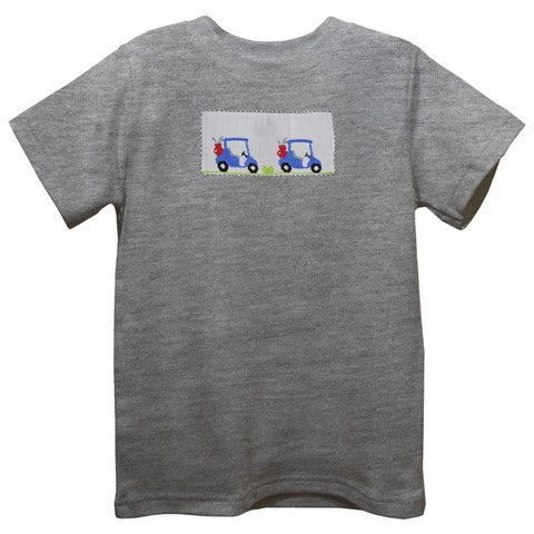 Golf Car Smocked Gray Knit Short Sleeve Boys Tee Shirt
