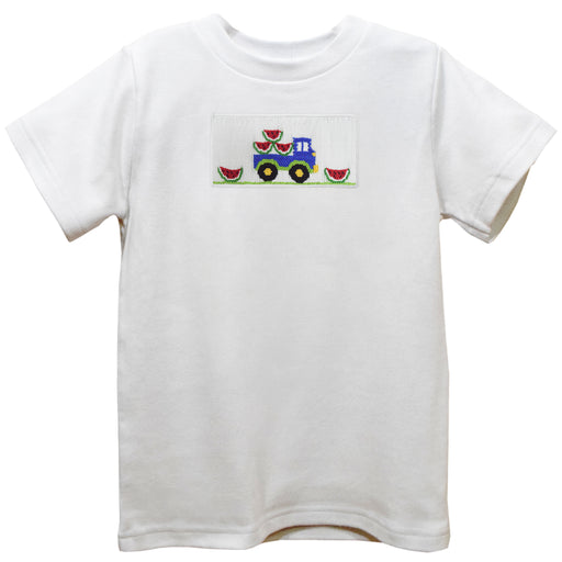 Watermelon Truck Smocked White Knit Short Sleeve Boys Tee Shirt