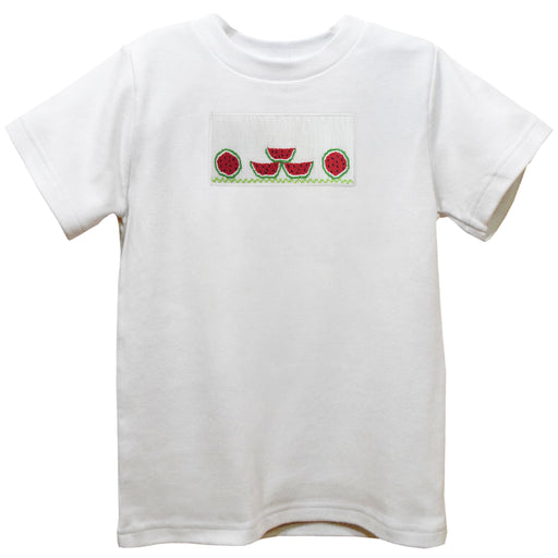 Watermelons Smocked White Knit Short Sleeve Boys Tee Shirt