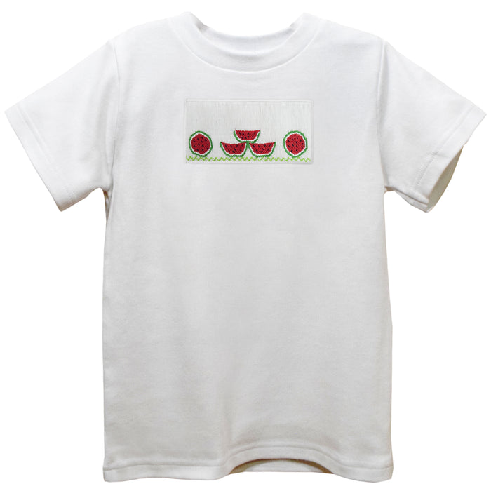 Watermelons Smocked White Knit Short Sleeve Boys Tee Shirt