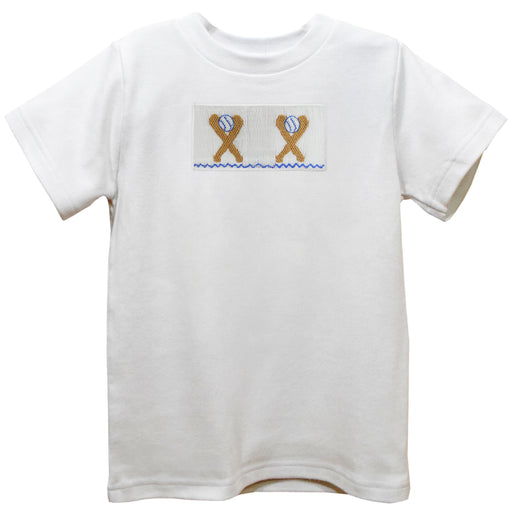 Baseball Smocked White Knit Short Sleeve Boys Tee Shirt