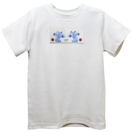Puppies Smocked White Knit Short Sleeve Boys Tee Shirt