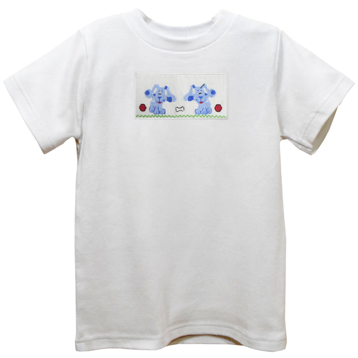 Puppies Smocked White Knit Short Sleeve Boys Tee Shirt