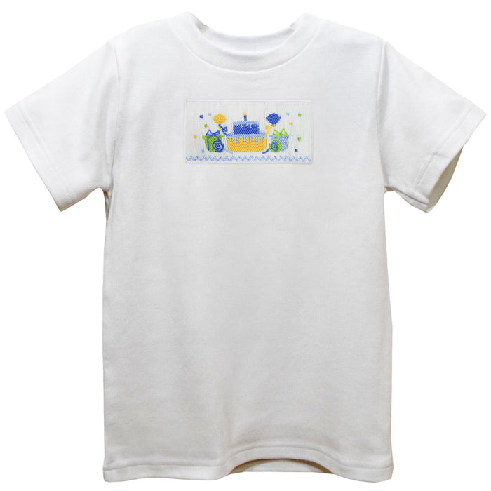 Birthday Smocked White Knit Short Sleeve Boys Tee Shirt